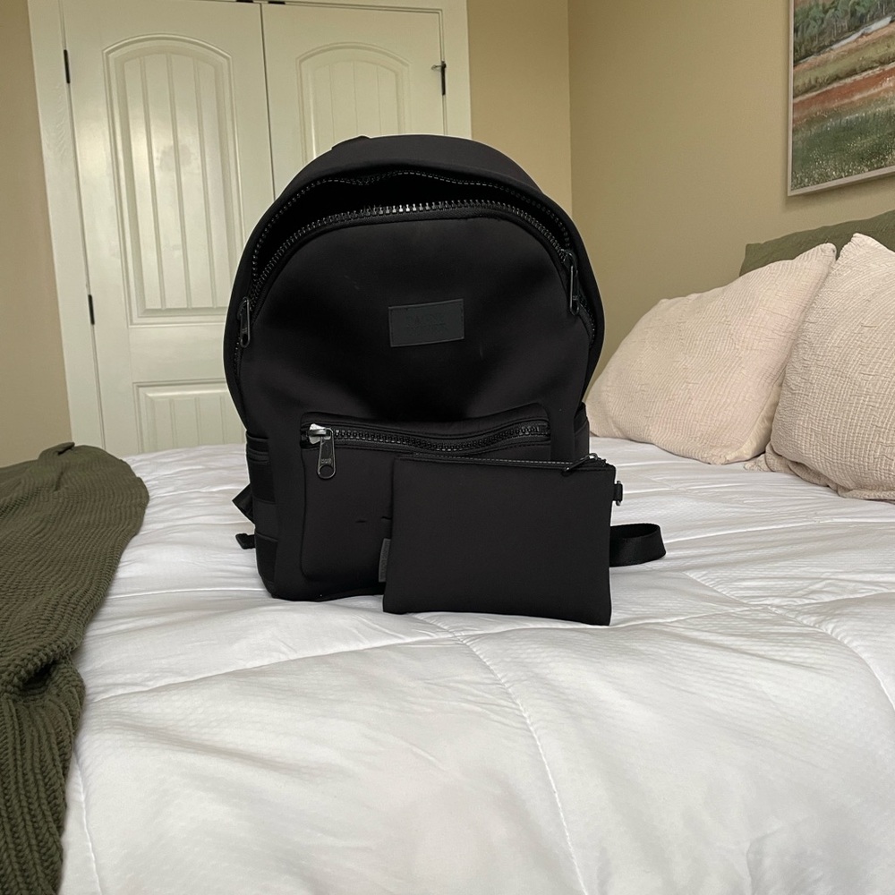 Dagne Dover Black Neoprene Mini Backpack with Pouch